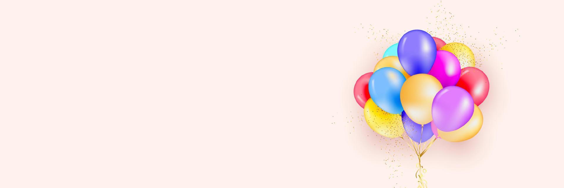 festlicher hintergrund mit heliumballons. feiern sie einen geburtstag, poster, banner alles gute zum jubiläum. realistische dekorative gestaltungselemente. Vektor 3D-Objektballon mit Band, rosa und weißer Farbe