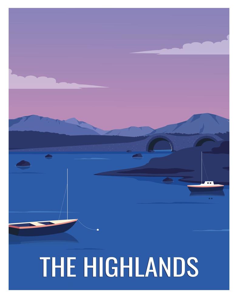 de highlands vektor illustration bakgrund. resa till skottland Europa. vektor illustration med Färg stil för affisch, vykort, konst, skriva ut.