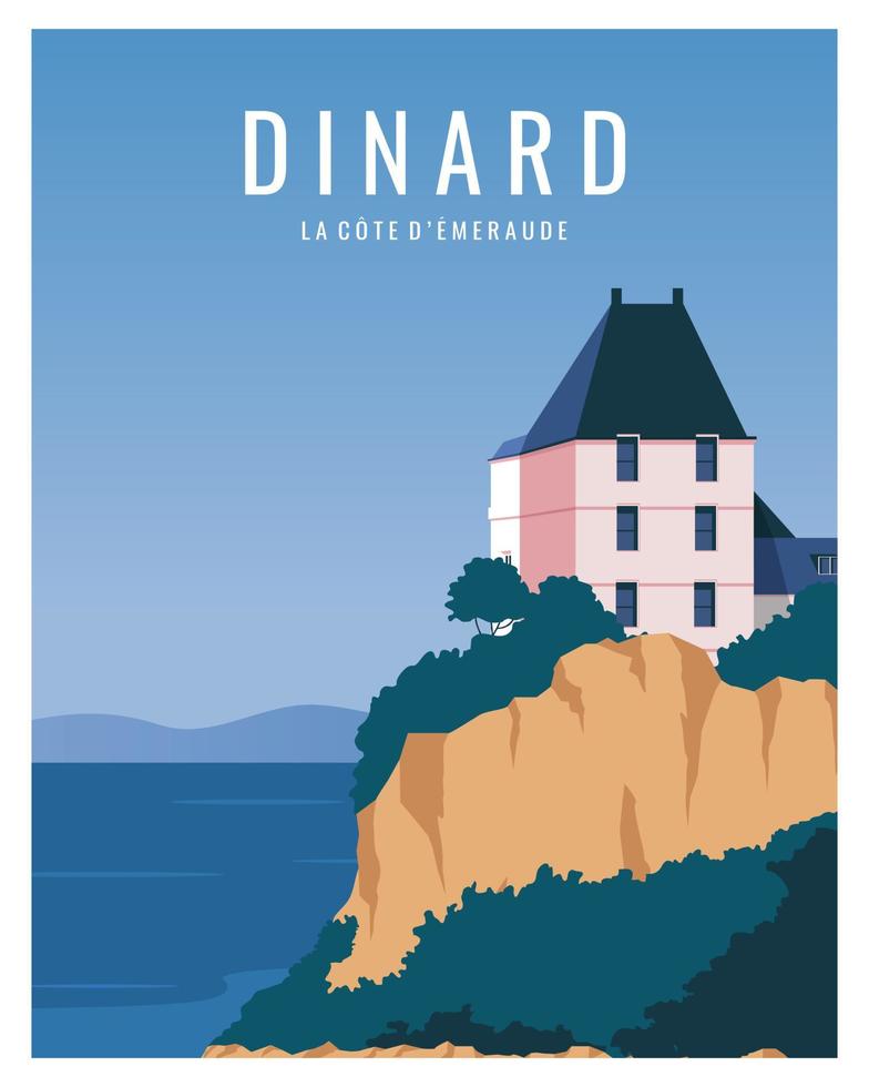 resa affisch av hav kust med historisk villor i dinard, Bretagne, Frankrike. vektor illustration landskap med platt stil för affisch, vykort, kort, skriva ut