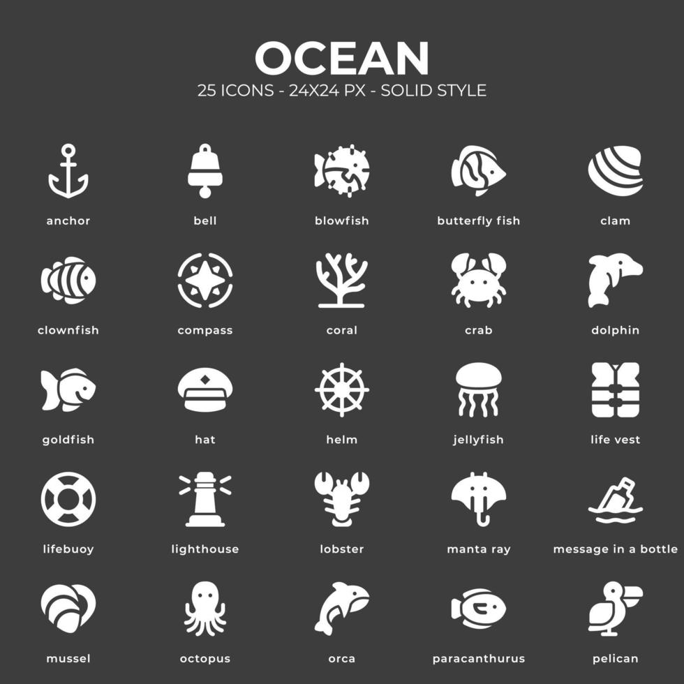 Ozean-Icon-Pack mit weißer Farbe vektor