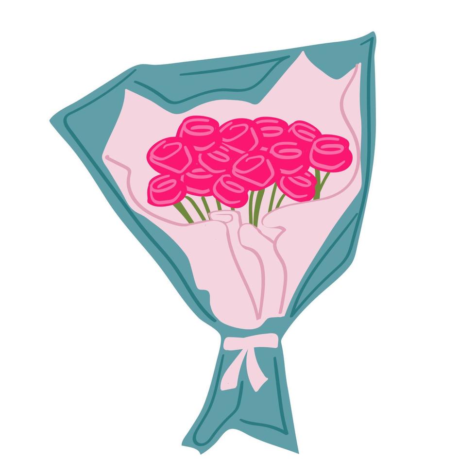 Blumenstrauß auf Hintergrund isoliert. Strauß Rosen, Blütenblatt der rosa Tulpe. geschenk für hochzeit, urlaubskonzept. Vektor flaches Design