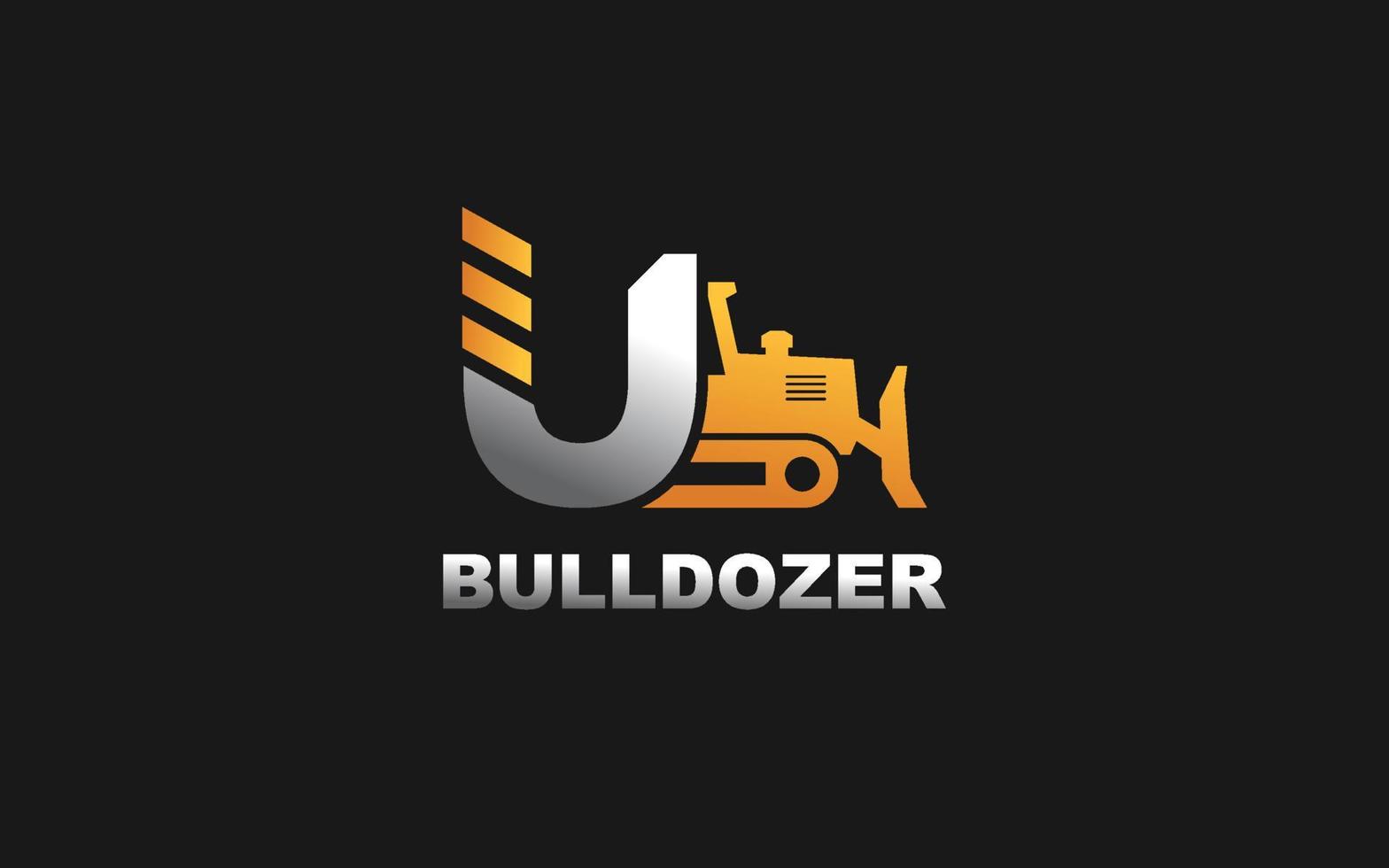 u-Logo Bulldozer für Bauunternehmen. Schwermaschinenschablonen-Vektorillustration für Ihre Marke. vektor