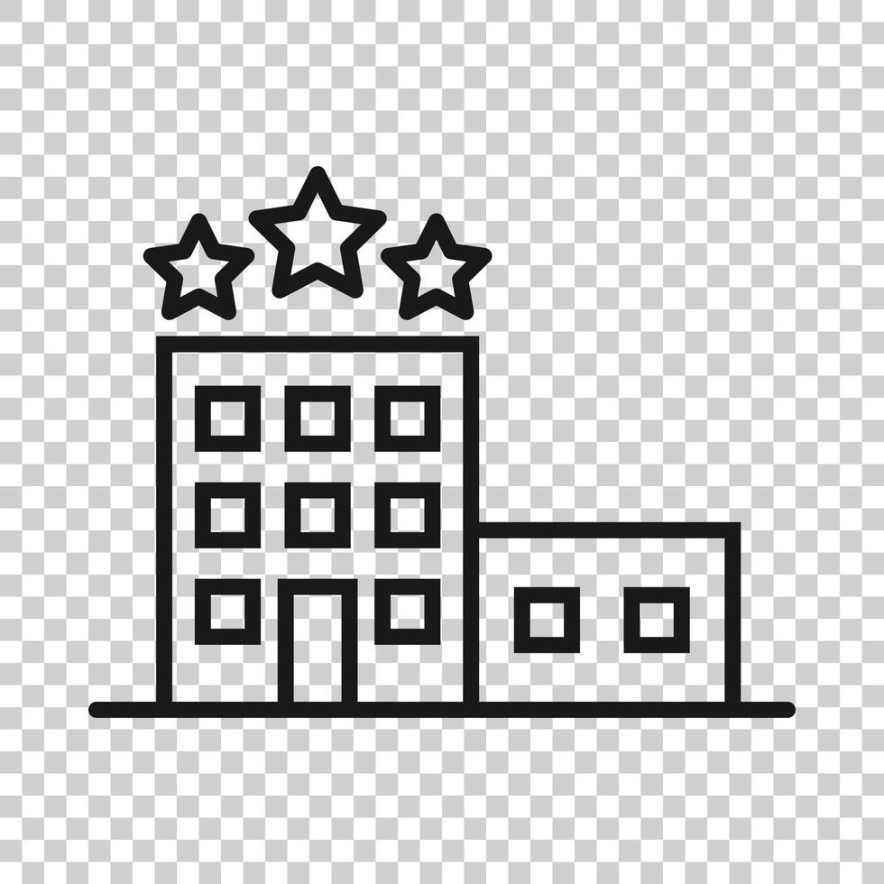 Hotelgebäude-Ikone im flachen Stil. Stadtwolkenkratzerwohnungs-Vektorillustration auf weißem lokalisiertem Hintergrund. Geschäftskonzept des Stadtturms. vektor
