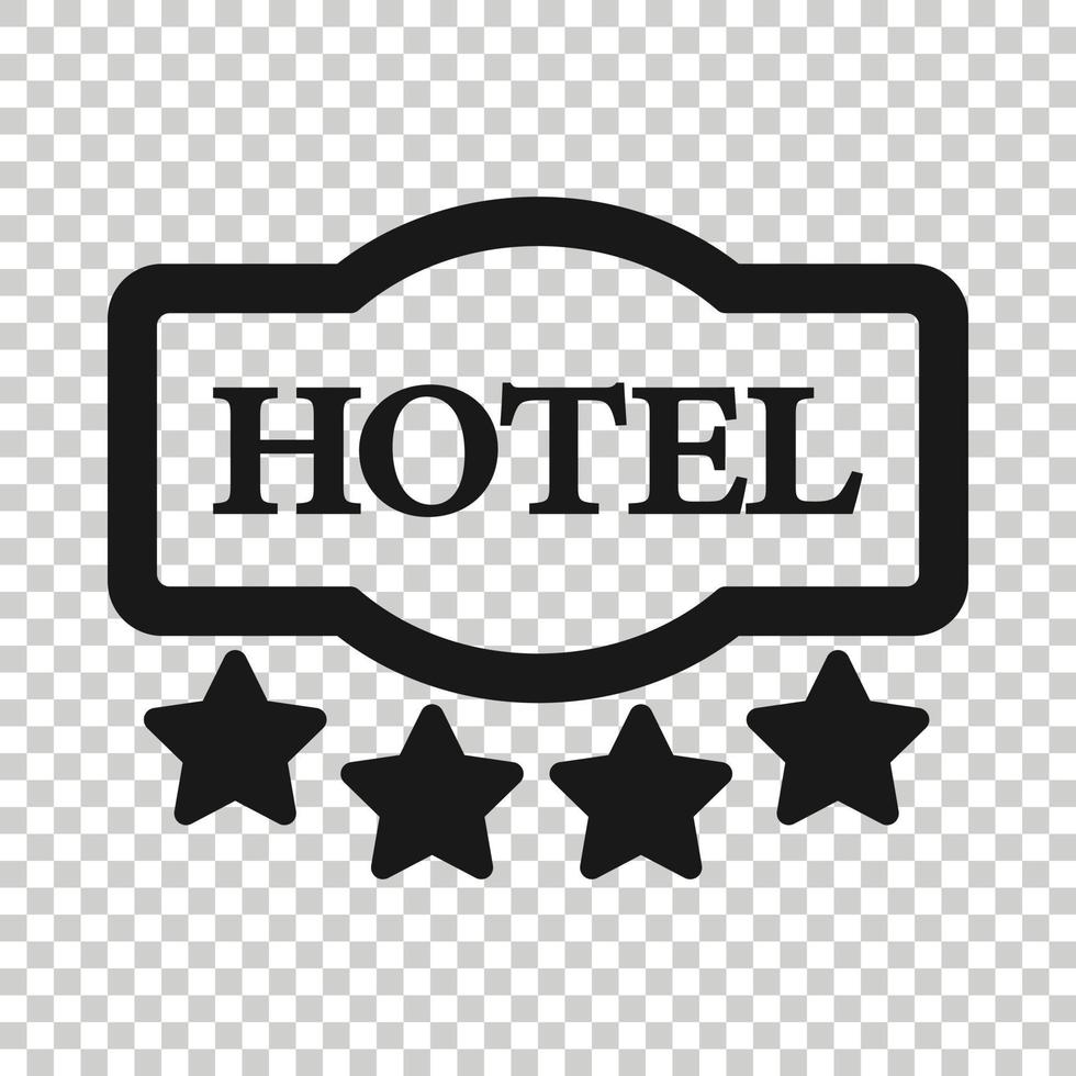 Hotel 4-Sterne-Schild-Symbol im flachen Stil. Inn-Vektor-Illustration auf weißem Hintergrund isoliert. Geschäftskonzept für Hostelzimmerinformationen. vektor