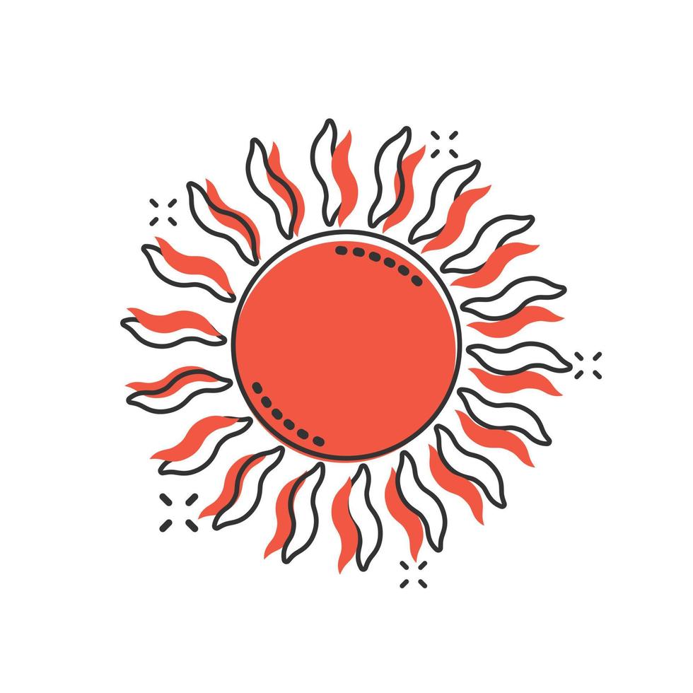 Sol ikon i komisk stil. solljus tecknad serie tecken vektor illustration på vit isolerat bakgrund. dagsljus stänk effekt företag begrepp.
