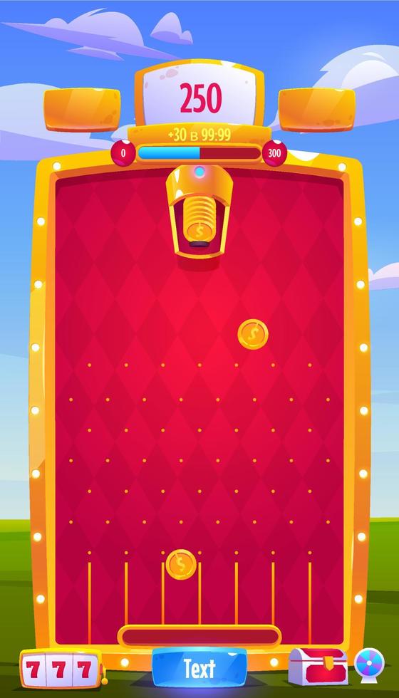 Vektorschnittstelle des mobilen Arcade-Spiels mit Münzen vektor