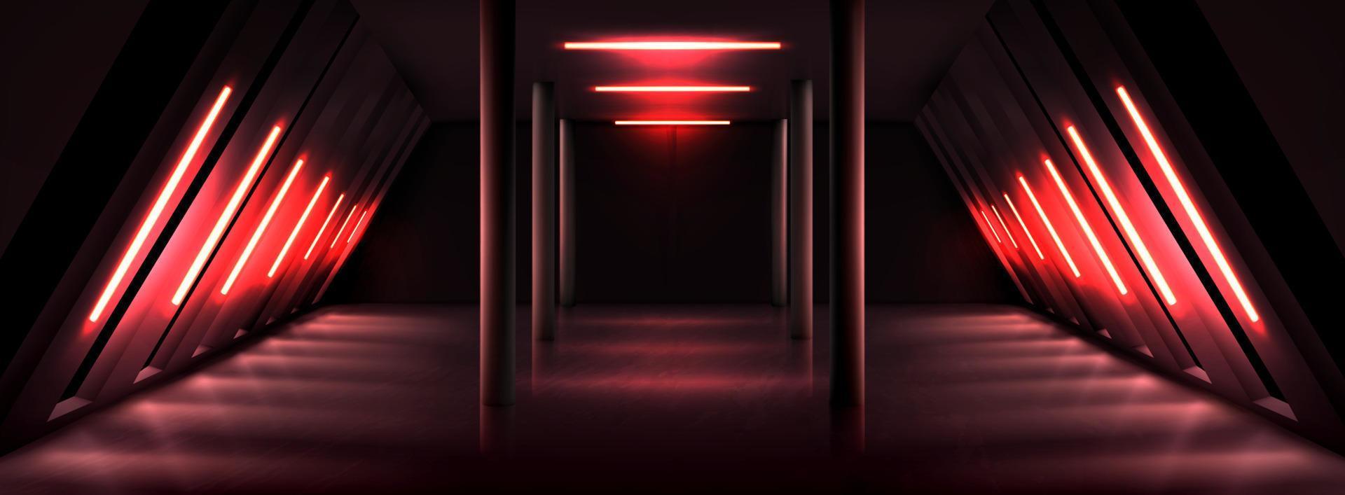 dunkle Galeriehalle mit Rotlichtlampen vektor