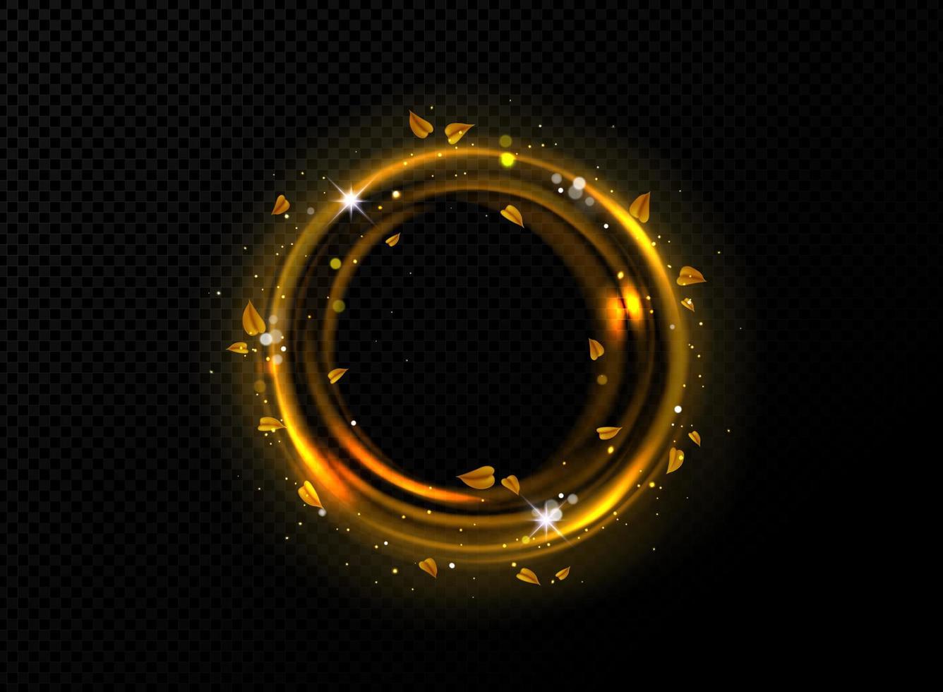 skinande ljus cirkel ram med gul lövverk png vektor
