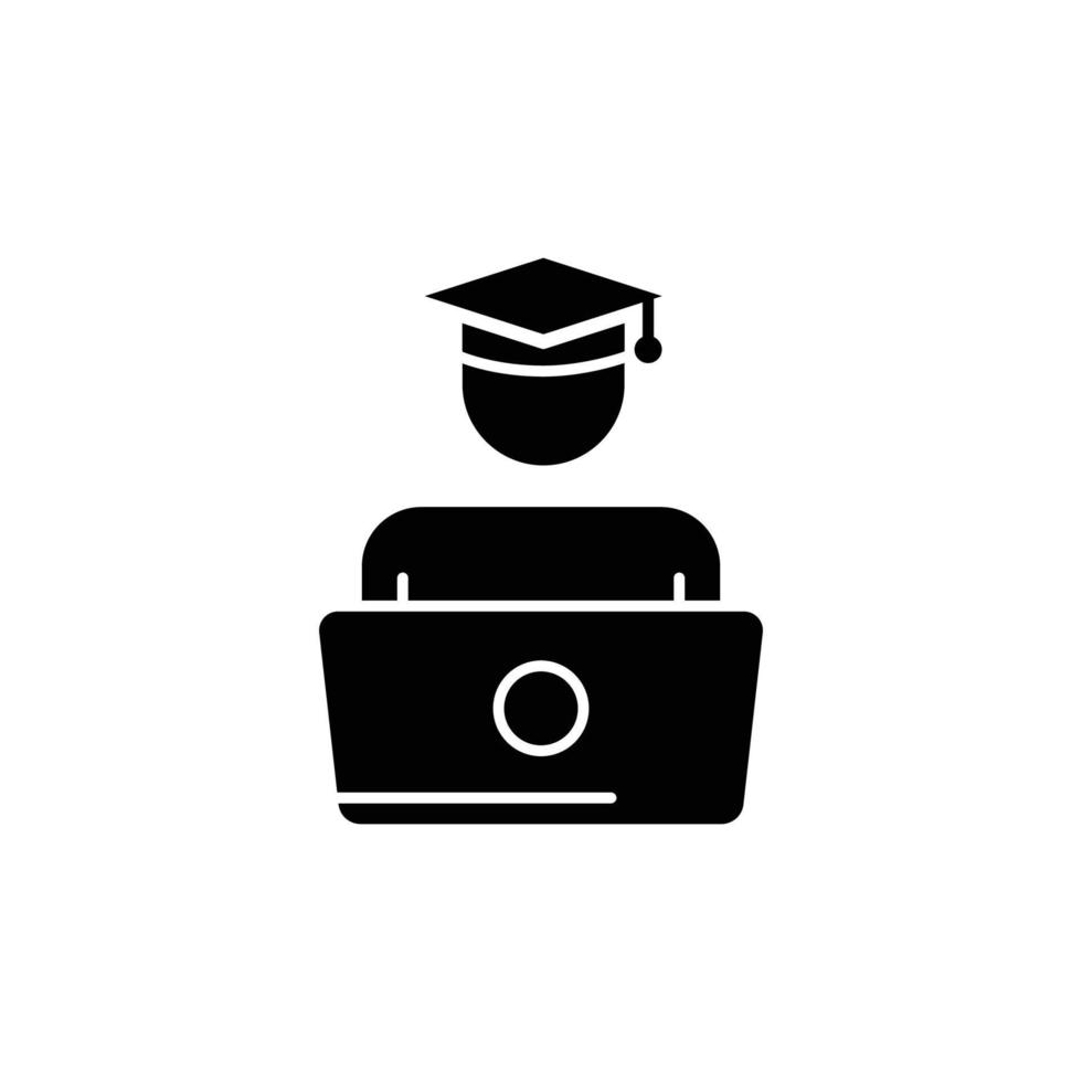 studentensymbolillustration mit computerlaptop. geeignet für Online-Abschluss. Symbol im Zusammenhang mit Bildung. Glyphen-Symbolstil. einfaches Vektordesign editierbar vektor