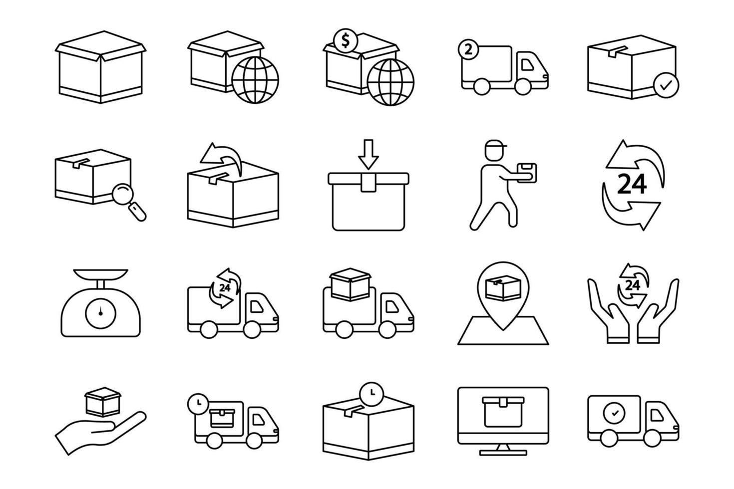 logistikillustrations-ikonensatz, verpackung, lieferung. Liniensymbolstil. einfaches Vektordesign editierbar vektor