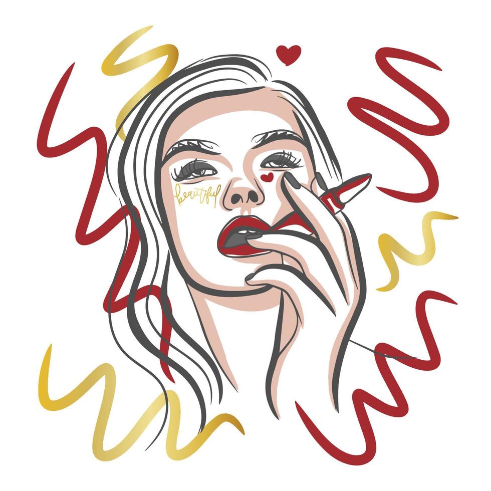 Modeillustration, Mädchen mit Lippenstift in der Hand, Werbekonzept vektor