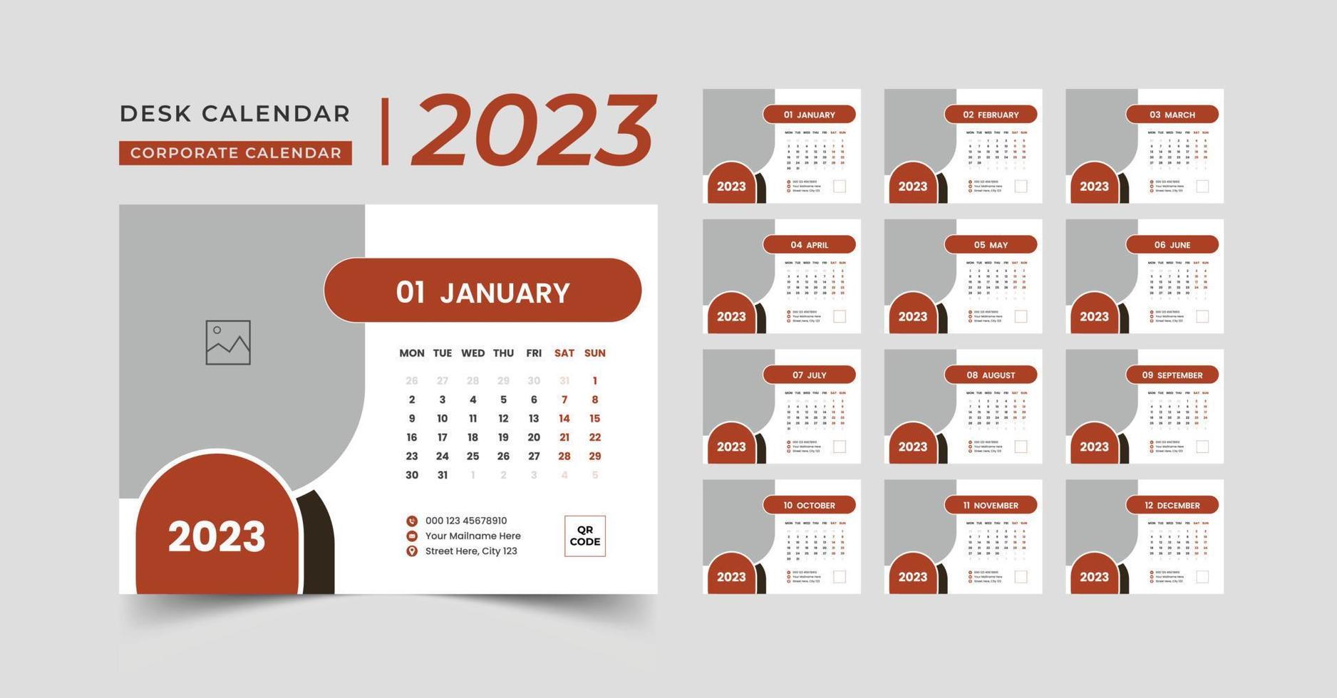 modern skrivbord kalender 2023, uppsättning skrivbord kalender 2023 mall kreativ design vektor