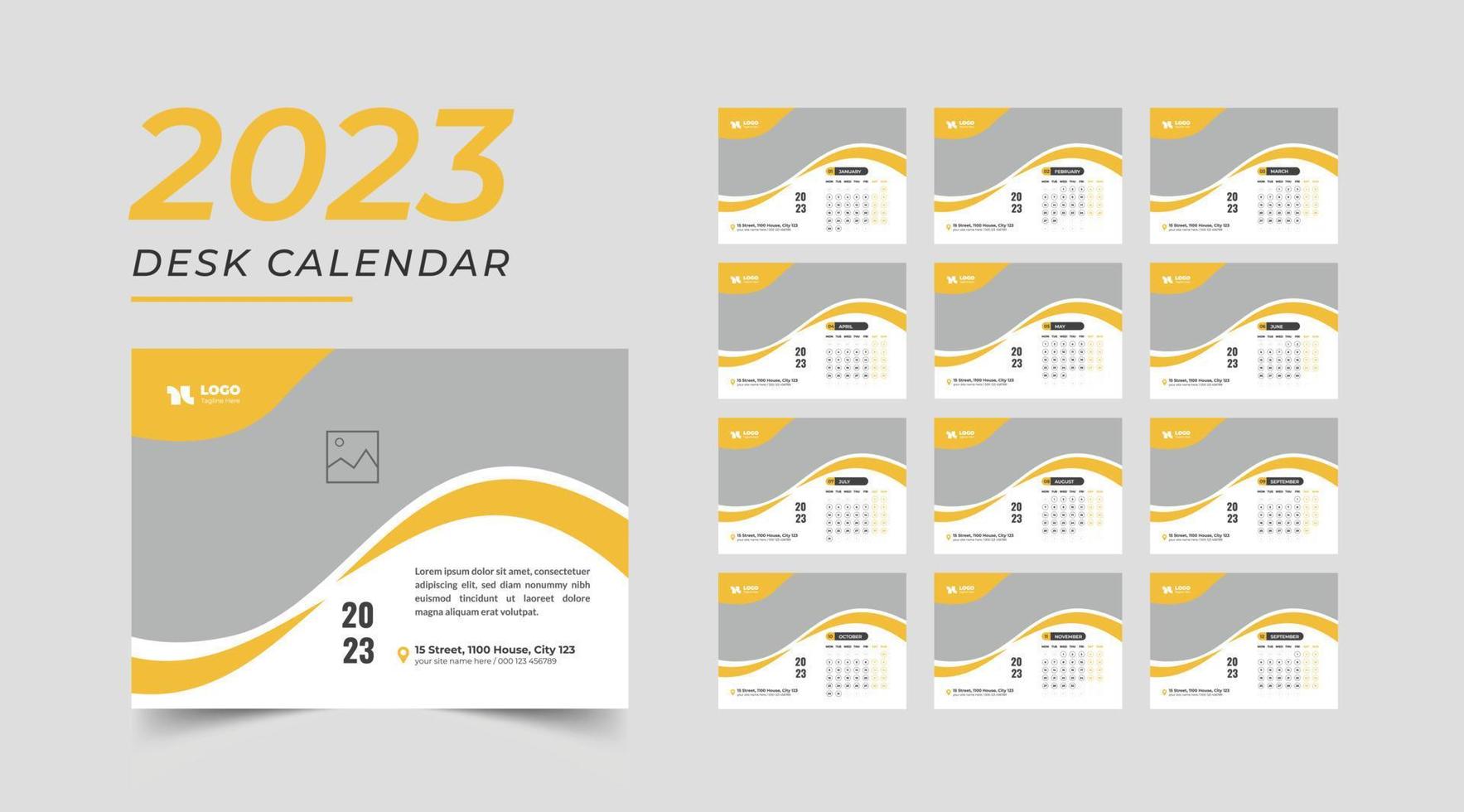 blå 2023 ny år kalender mall, skrivbord kalender, mall vektor, tabell kalender 2023 vektor