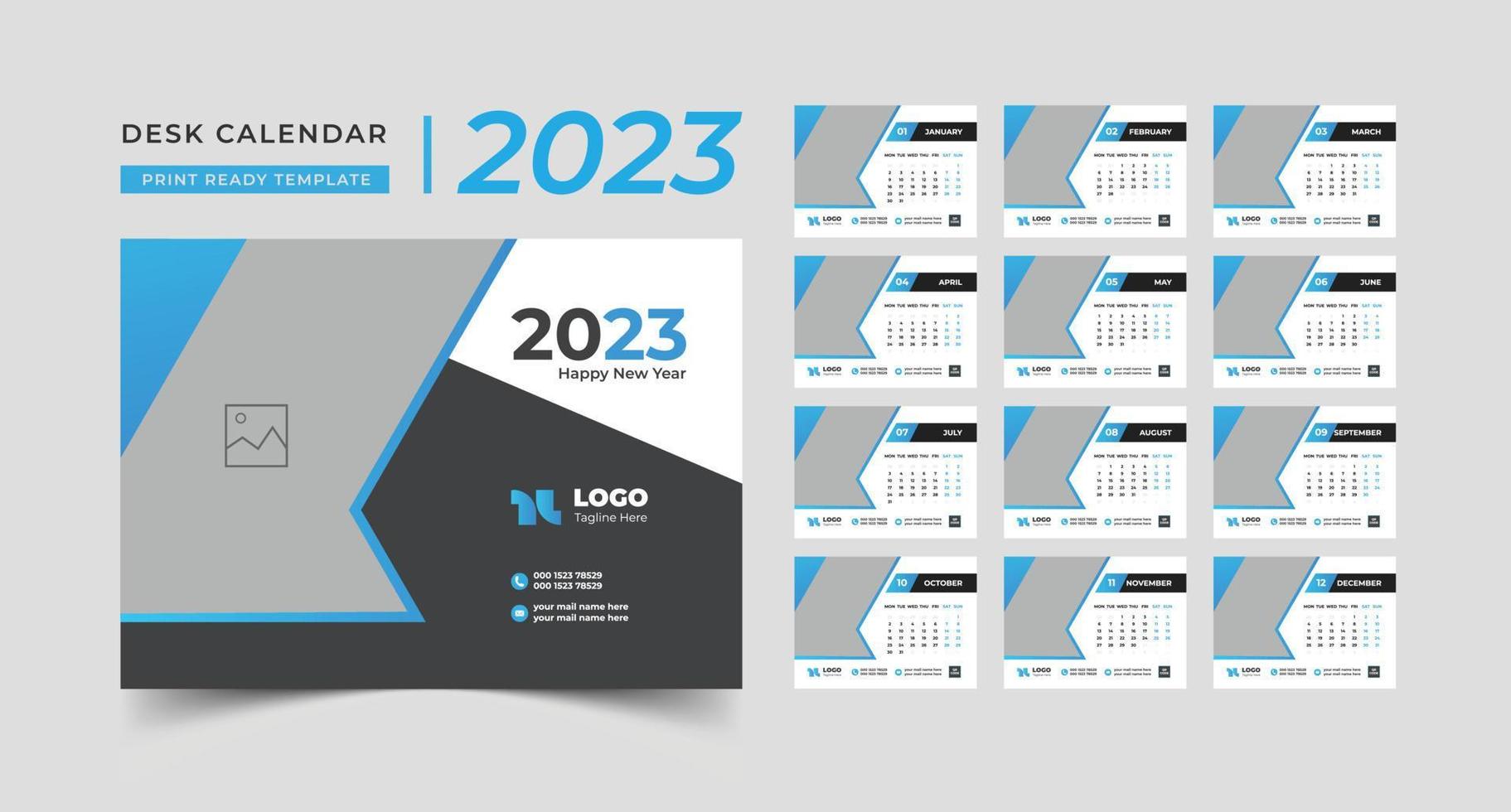 Blaue Kalendervorlage für das neue Jahr 2023, Tischkalender, Vorlagenvektor, Tischkalender 2023 vektor