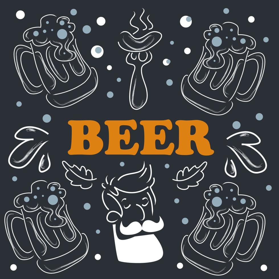 Bier-Doodle-Hintergrund, perfekt für Ihr Wandcafé vektor