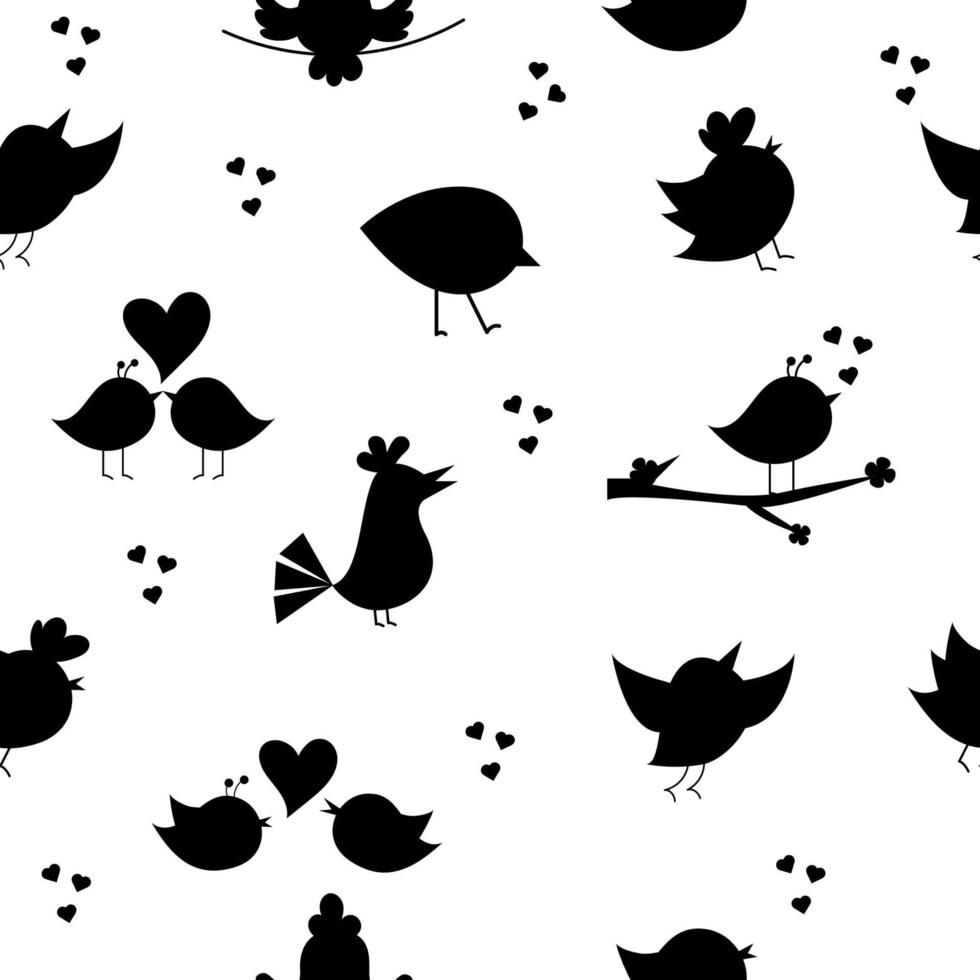 sömlös mönster silhuett av tecknad serie fåglar. vektor