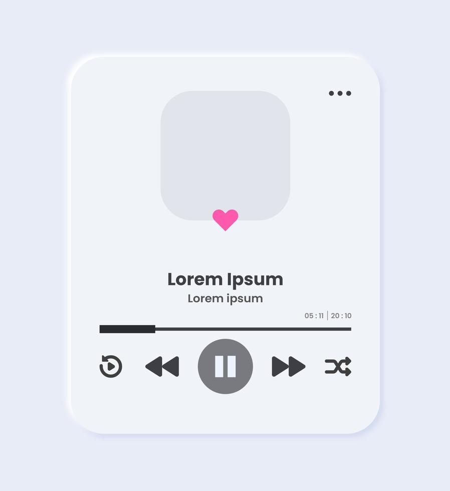 audio spelare gränssnitt i neomorf design stil. multimedia Ansökan redigerbar mockup. vektor