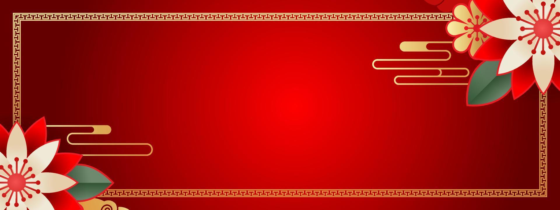 chinesischer hintergrundvektor, orientalisches fahnendesign mit goldroter farbe mit leerem raum, traditionelle kunstschablone des chinesischen neujahrs vektor