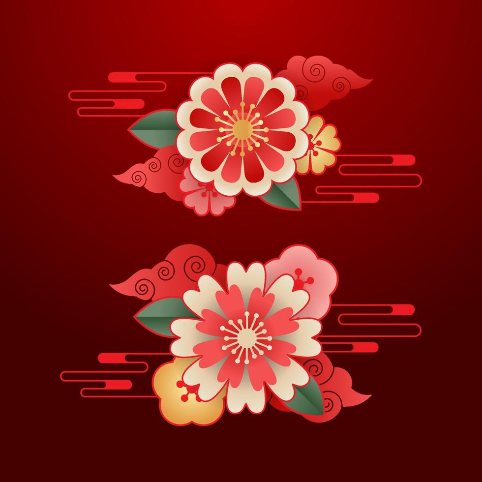 wechinese ornament floral vector set, orientalisches blumenschablonengestaltungselement, chinesisches neujahr b