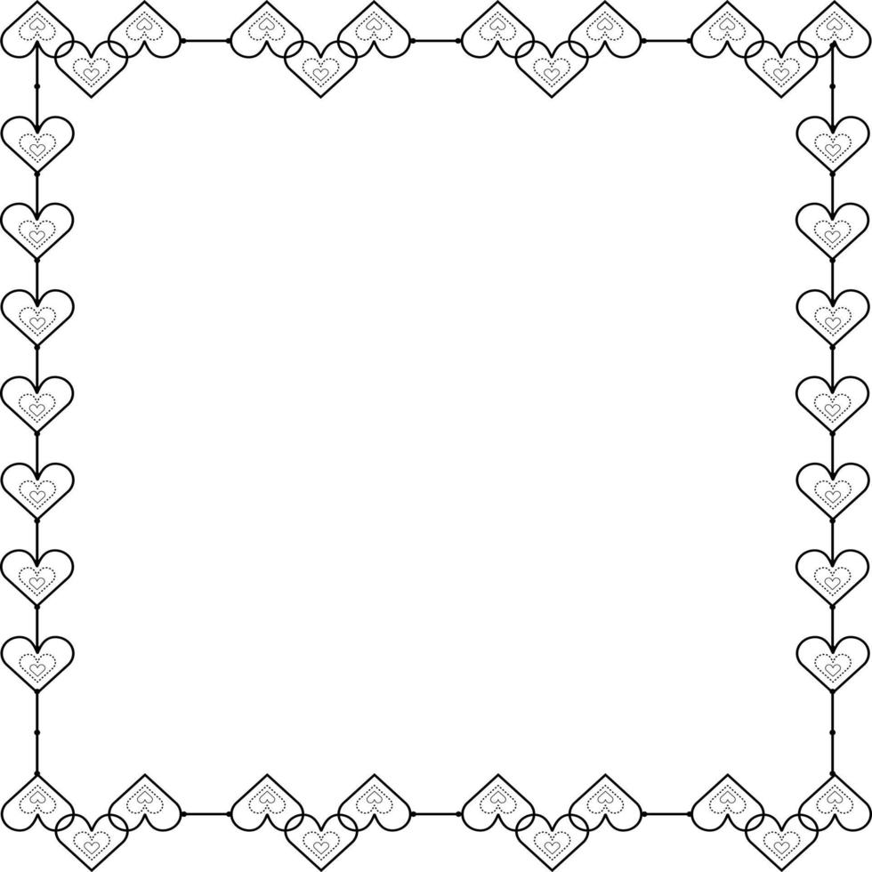 svart linje fyrkant ram med liten hjärtan på vit silhuett för skära fil. vektor illustration för dekorera logotyp, text, bröllop, hälsning kort och några design.