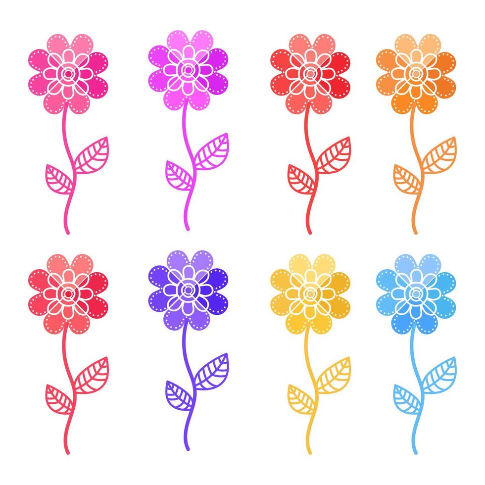 hippie blommor uppsättning. hippie stil blommar, retro årgång hand dragen dekorativ element, 60s och 70s abstrakt blomma, ljus färger barnslig söt dekor, klotter objekt fred och rolig ansikten vektor
