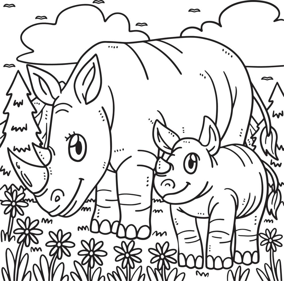 mor noshörning och bebis noshörning färg sida för barn vektor