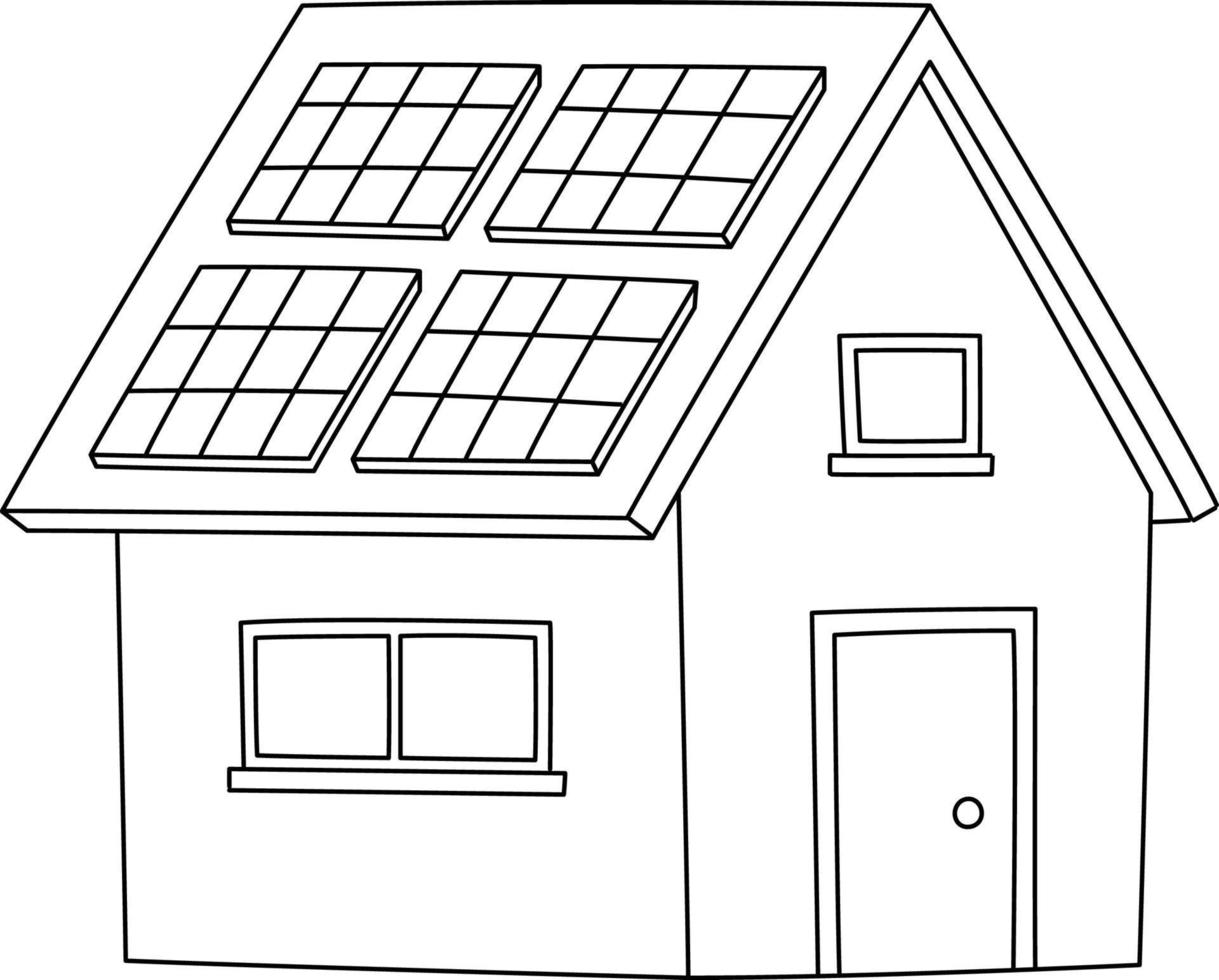 sol- panel hus isolerat färg sida för barn vektor