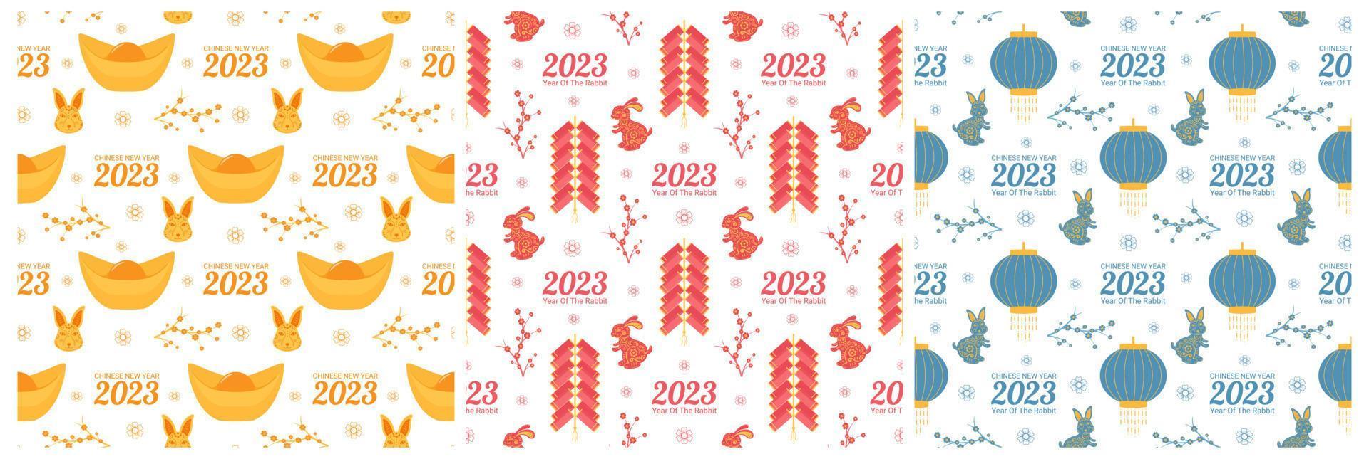 satz der chinesischen neuen mondjahr 2023 tag nahtlose muster dekoration vorlage handgezeichnete cartoon flache illustration vektor