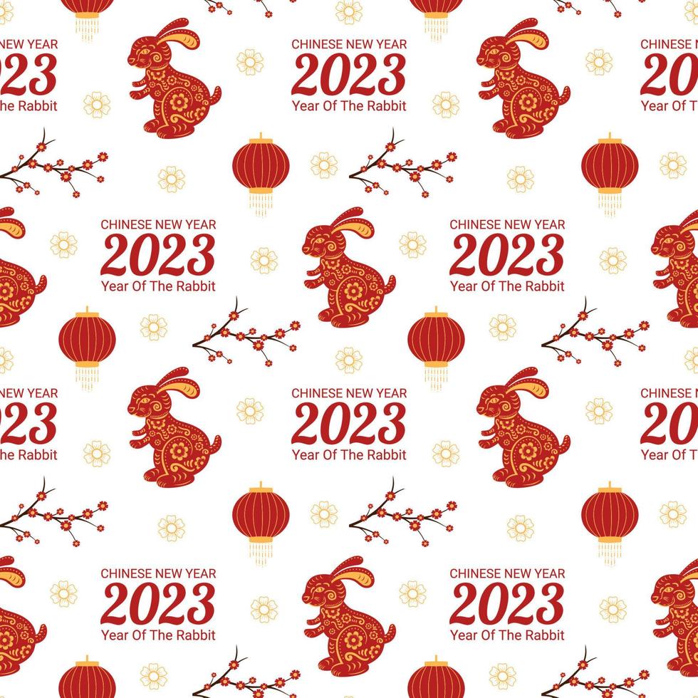 kinesisk lunar ny år 2023 dag sömlös mönster dekoration mall hand dragen tecknad serie platt illustration vektor