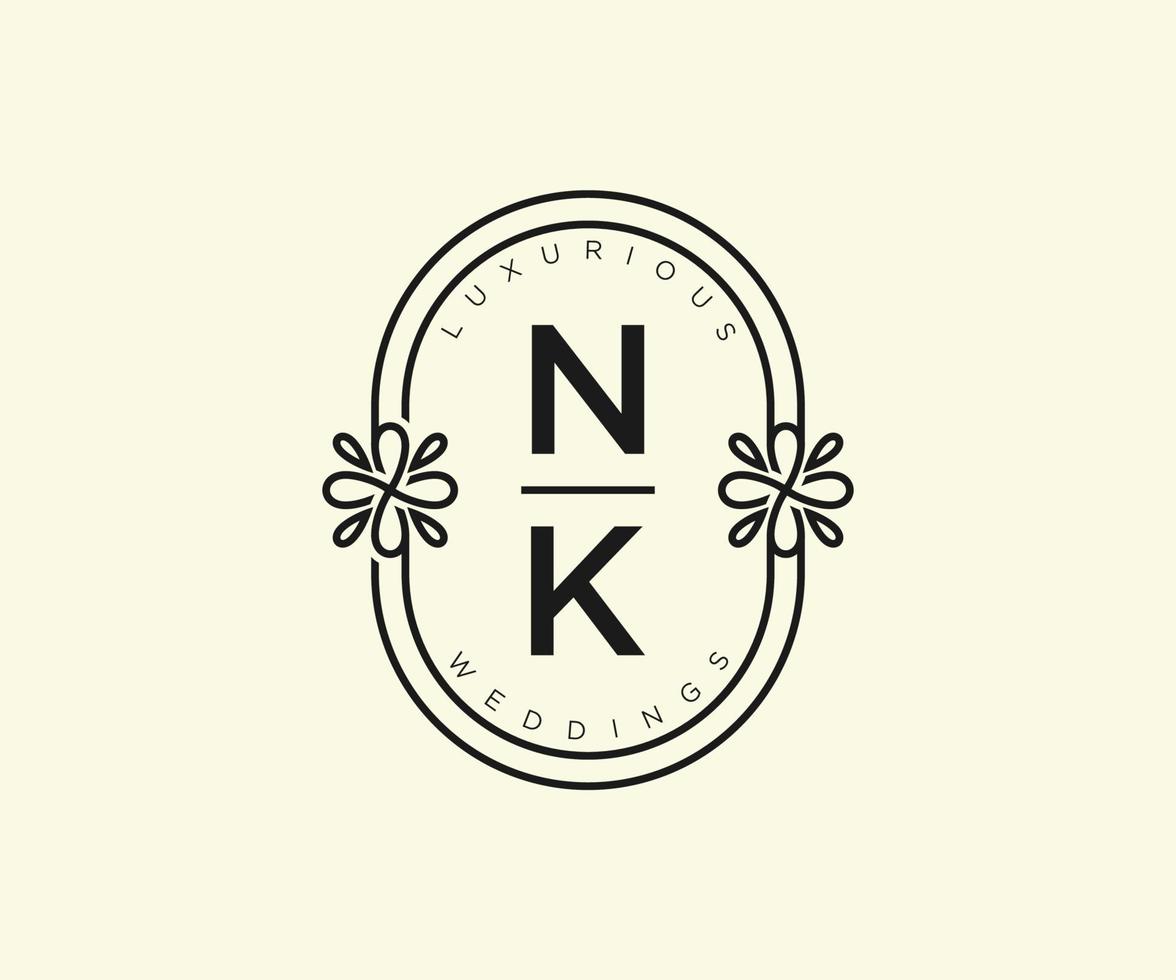 nk initialen brief hochzeitsmonogramm logos vorlage, handgezeichnete moderne minimalistische und florale vorlagen für einladungskarten, datum speichern, elegante identität. vektor