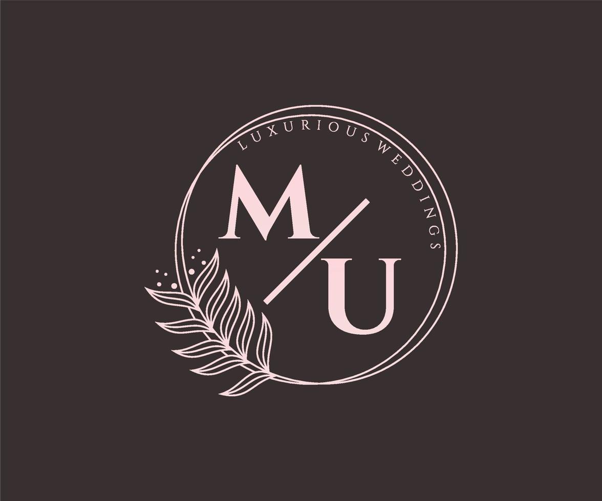 mu Initialen Brief Hochzeit Monogramm Logos Vorlage, handgezeichnete moderne minimalistische und florale Vorlagen für Einladungskarten, Datum speichern, elegante Identität. vektor