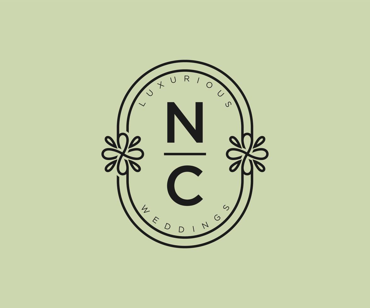 nc initialen brief hochzeitsmonogramm logos vorlage, handgezeichnete moderne minimalistische und florale vorlagen für einladungskarten, datum speichern, elegante identität. vektor