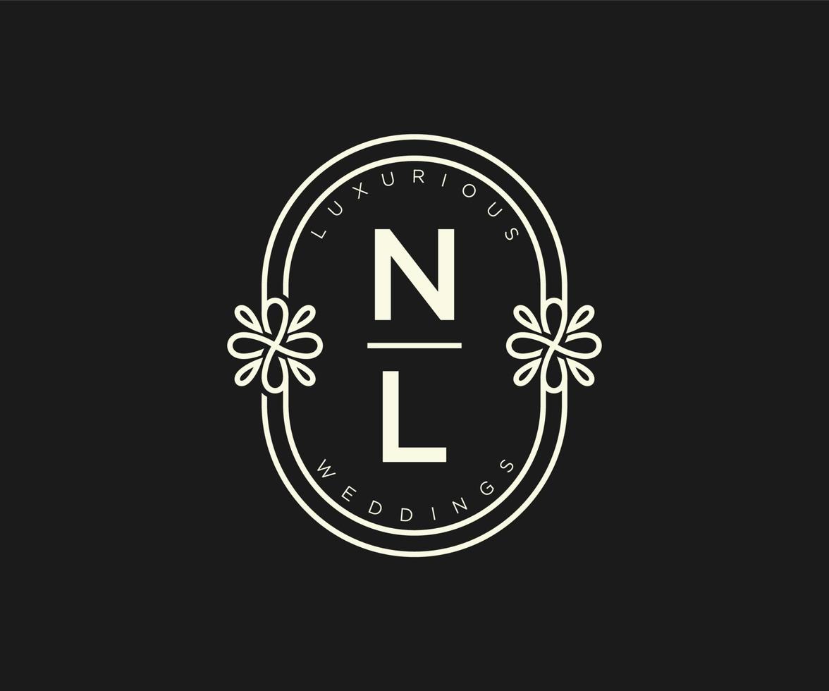 nl initialer brev bröllop monogram logotyper mall, hand dragen modern minimalistisk och blommig mallar för inbjudan kort, spara de datum, elegant identitet. vektor