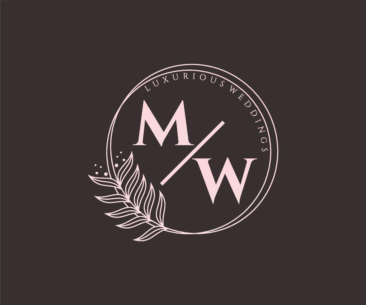 mw initialer brev bröllop monogram logotyper mall, hand dragen modern minimalistisk och blommig mallar för inbjudan kort, spara de datum, elegant identitet. vektor