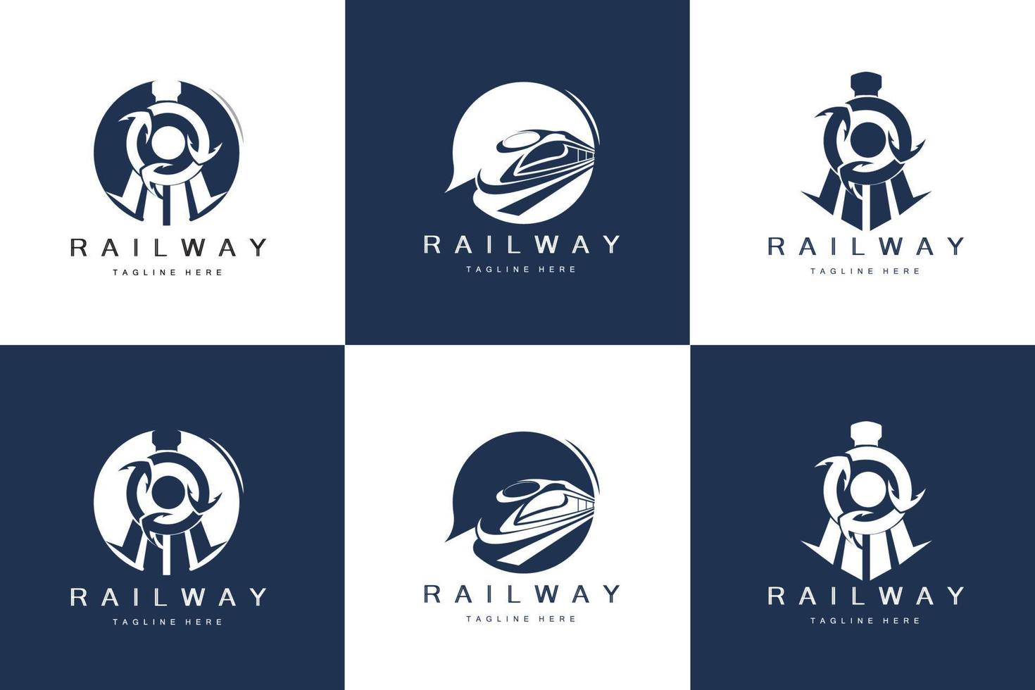 Zug-Logo-Design. Schnellbahngleisvektor, schnelle Transportfahrzeugillustration, passender Landtransport der Lokomotive-Eisenbahngesellschaft und schnelle Lieferung vektor