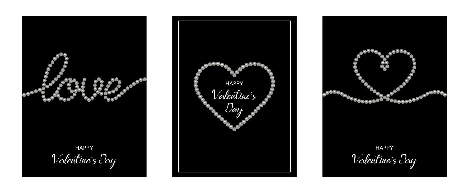 satz valentinstagkarten mit perlen. sammlung von valentinshintergründen mit perlen vektor