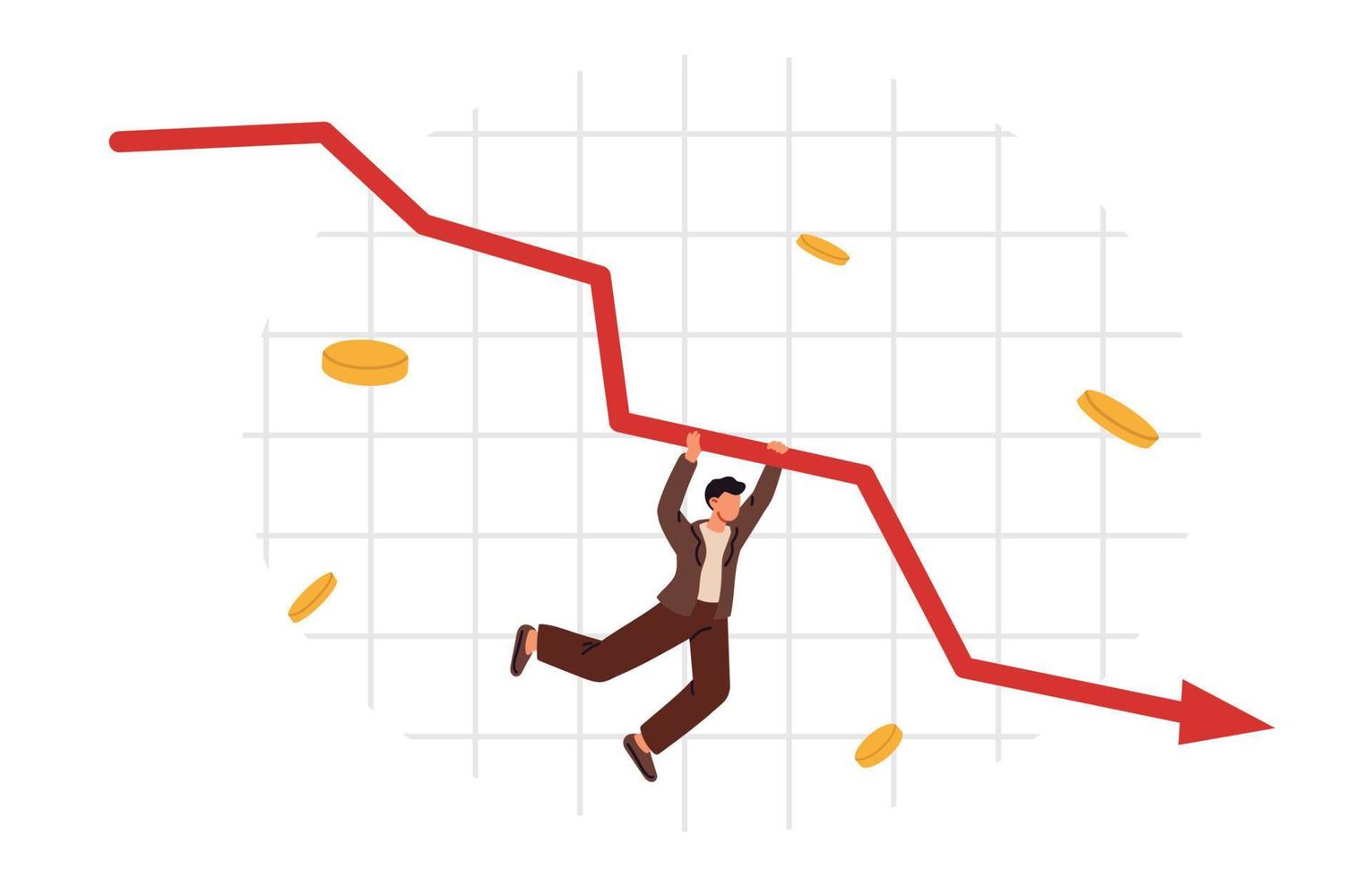 globale finanzkrise, rückgang der wirtschaft, bankrott. Pfeil zeigt nach unten. Wirtschaftskrise. flache vektorillustration vektor