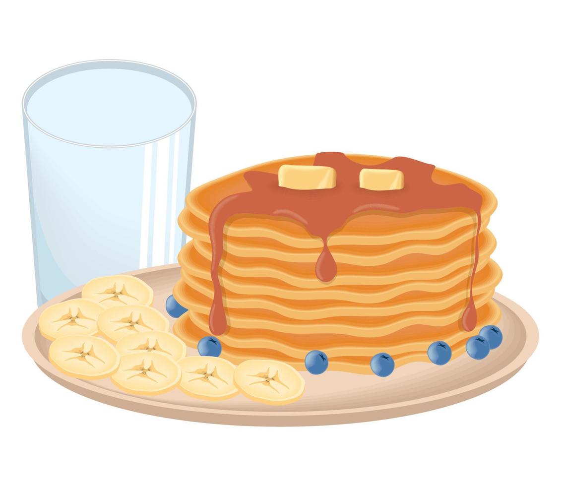Pfannkuchen und Obst mit Milch vektor
