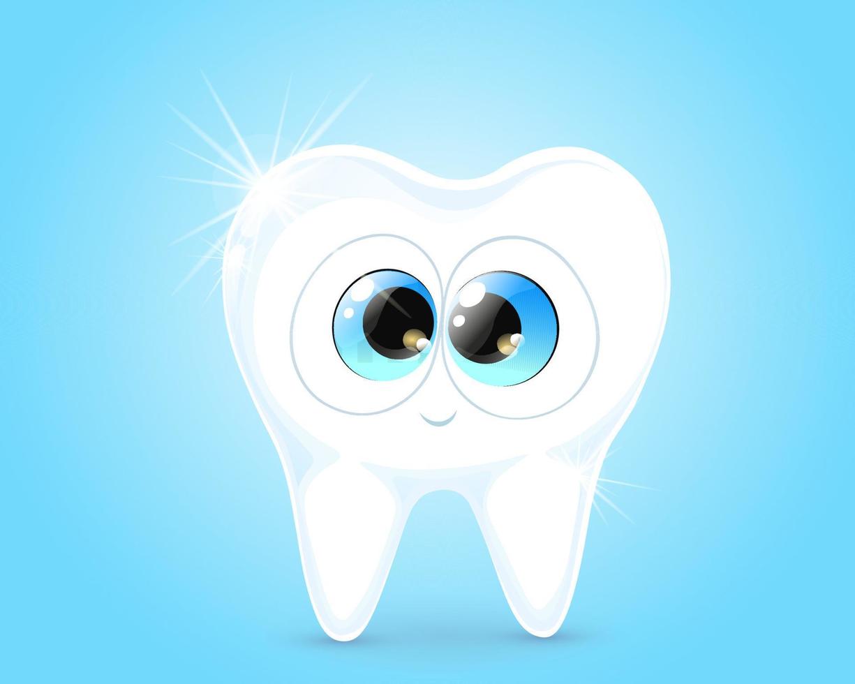 niedlicher Cartoon glänzender Zahncharakter, Symbol für das Konzept der oralen Zahnhygiene. vektor