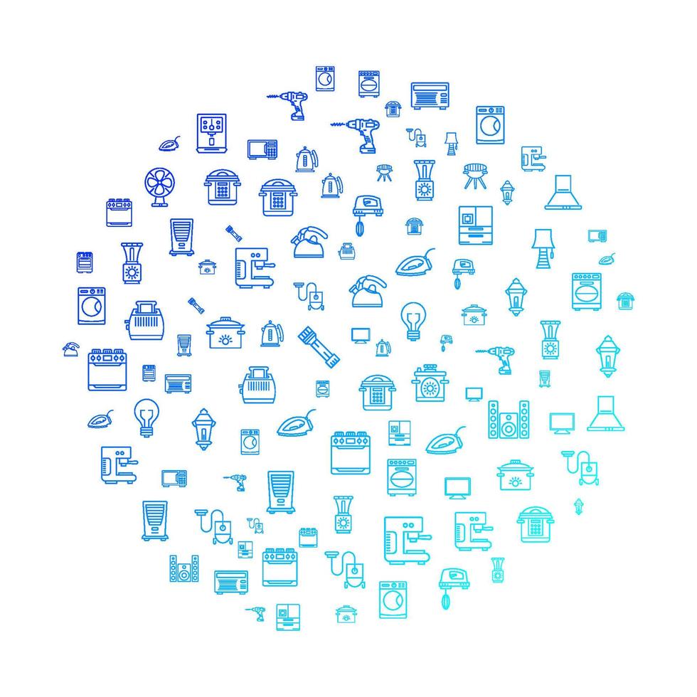 hushåll enheter och apparat begrepp i cirkel med rena och enkel ikoner, infographic aning av framställning kreativ Produkter. mall för hemsida baner, flygblad och affisch. vektor