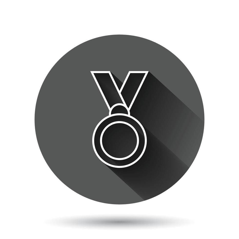 Medaillensymbol im flachen Stil. Preiszeichen-Vektorillustration auf schwarzem rundem Hintergrund mit langem Schatteneffekt. Trophäe Award Kreis Schaltfläche Geschäftskonzept. vektor