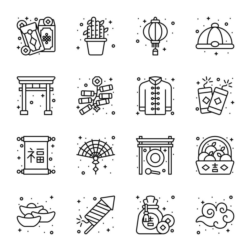 kinesisk ny år och kultur ikoner uppsättning i modern design stil, lätt till använda sig av och redigerbar vektorer