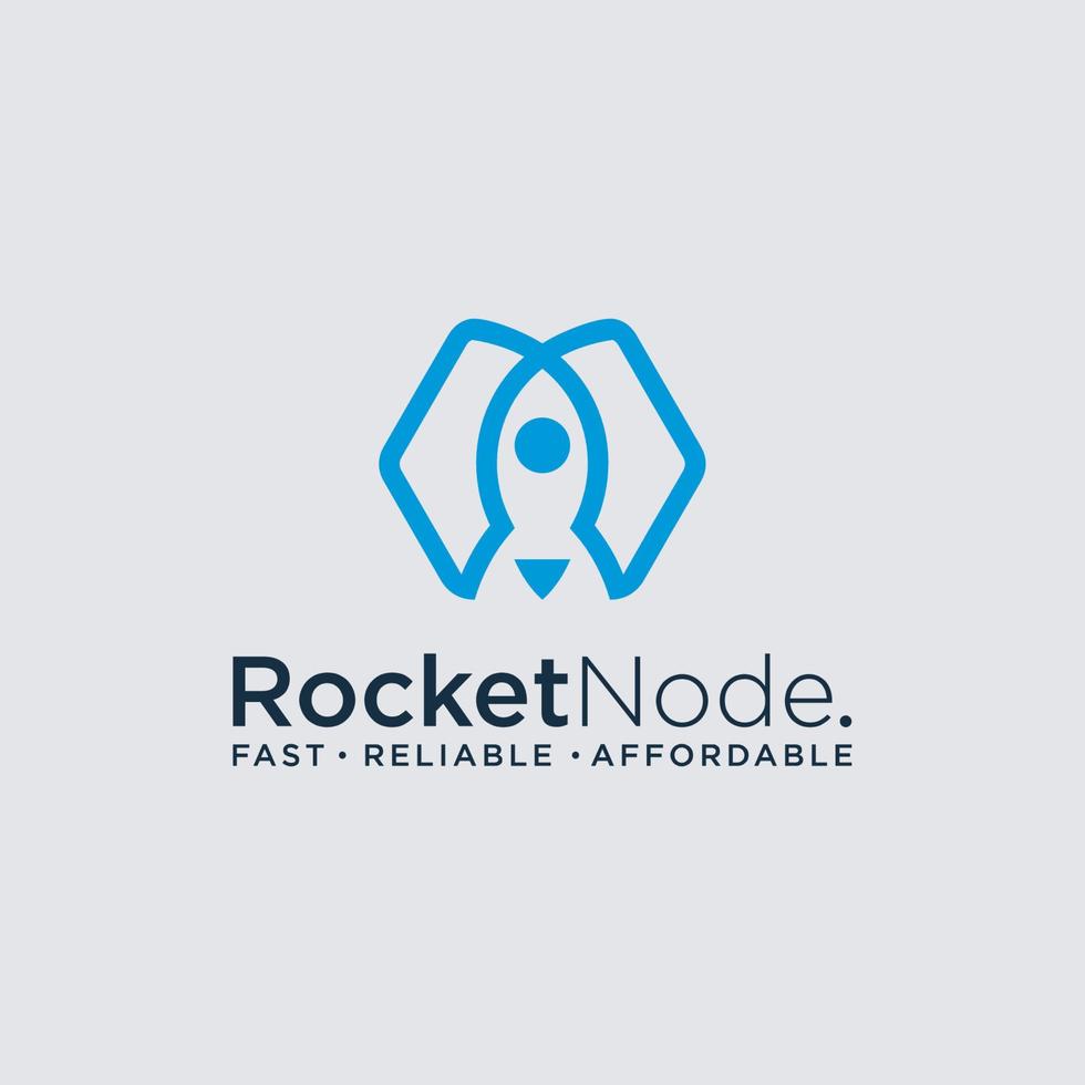 Design-Konzept für das Logo des digitalen Knotens der Rakete vektor