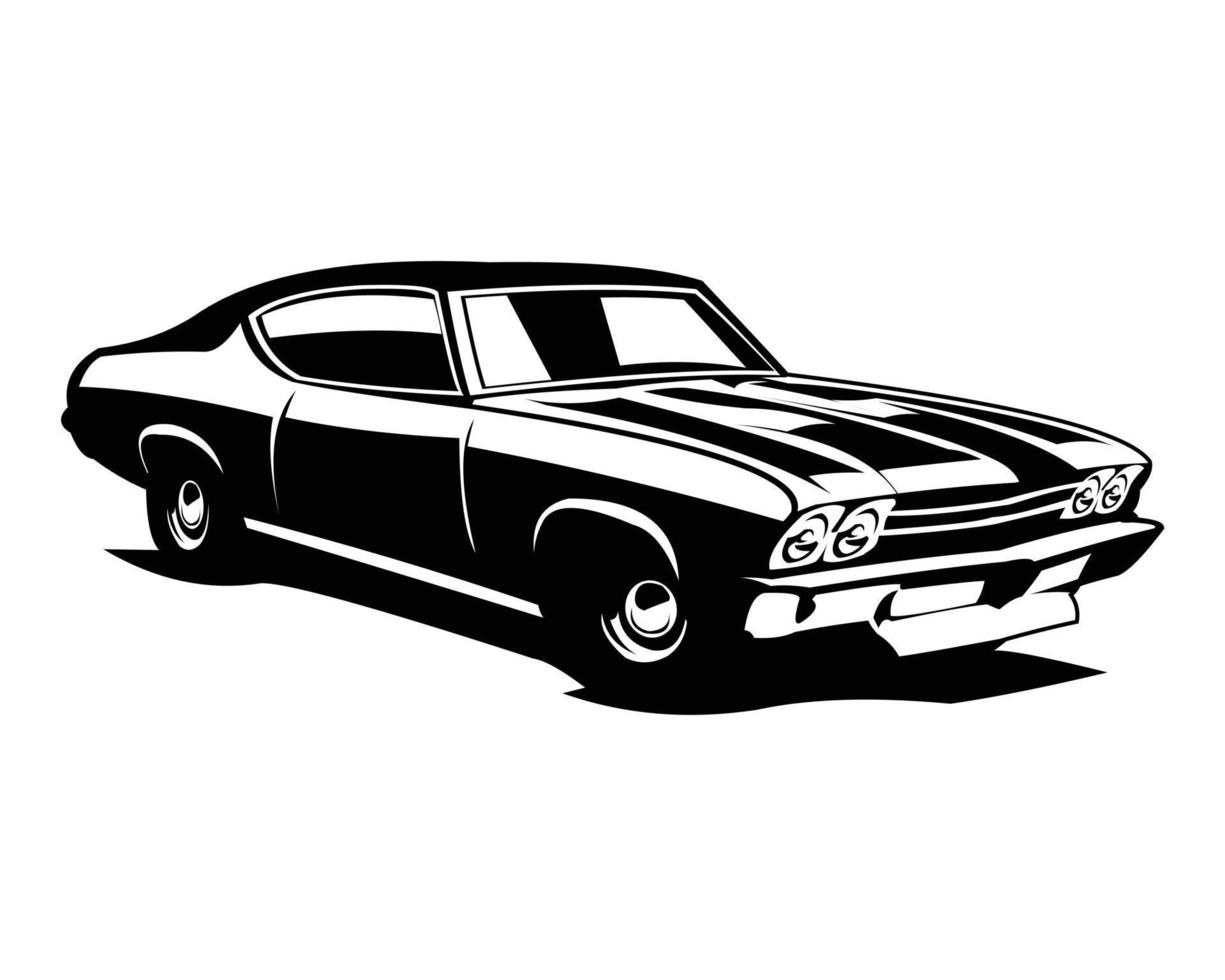 Chevy Camaro Auto-Logo-Silhouette. ansicht von der seite lokalisierter weißer hintergrund. am besten für abzeichen, emblem, symbol und aufkleberdesign. vektor