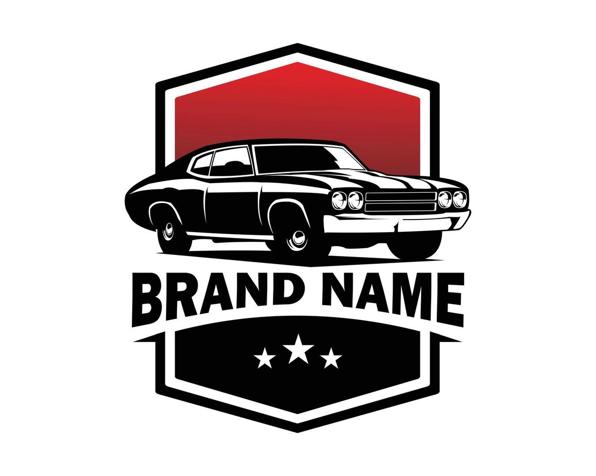 Muscle-Car-Logo der 1970er Jahre isoliert auf weißem Hintergrund, Seitenansicht. am besten für abzeichen, embleme, symbole, aufkleber. Vektorgrafik verfügbar in eps 10. vektor