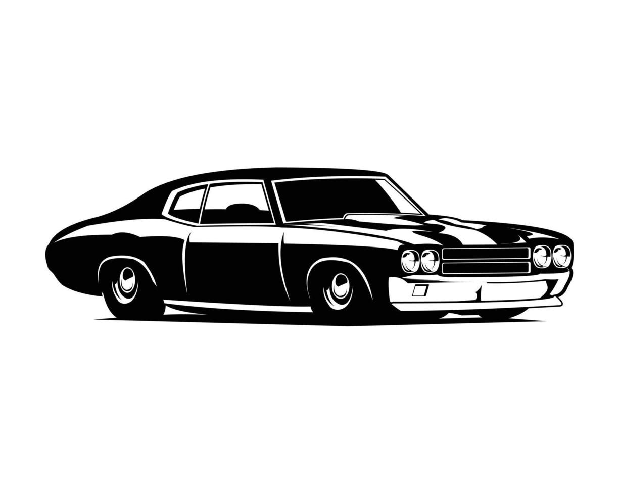 Muscle Car 1970. isolierte weiße Hintergrundansicht von der Seite. am besten für abzeichen, emblem, symbol, aufkleberdesign. vektor