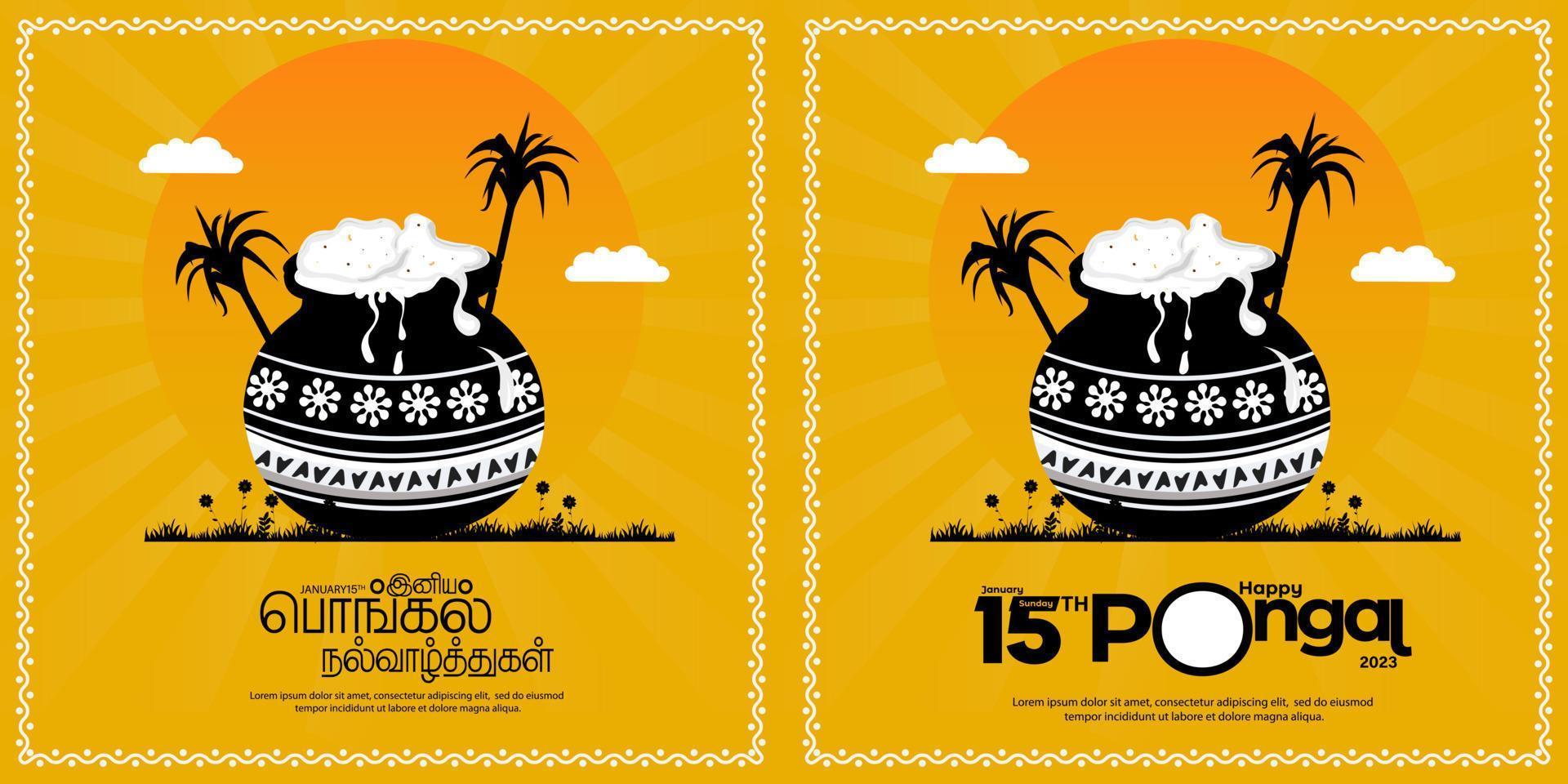 Lycklig pongal religiös festival av söder Indien firande bakgrund och Lycklig pongal Översätt tamil text. vektor illustration