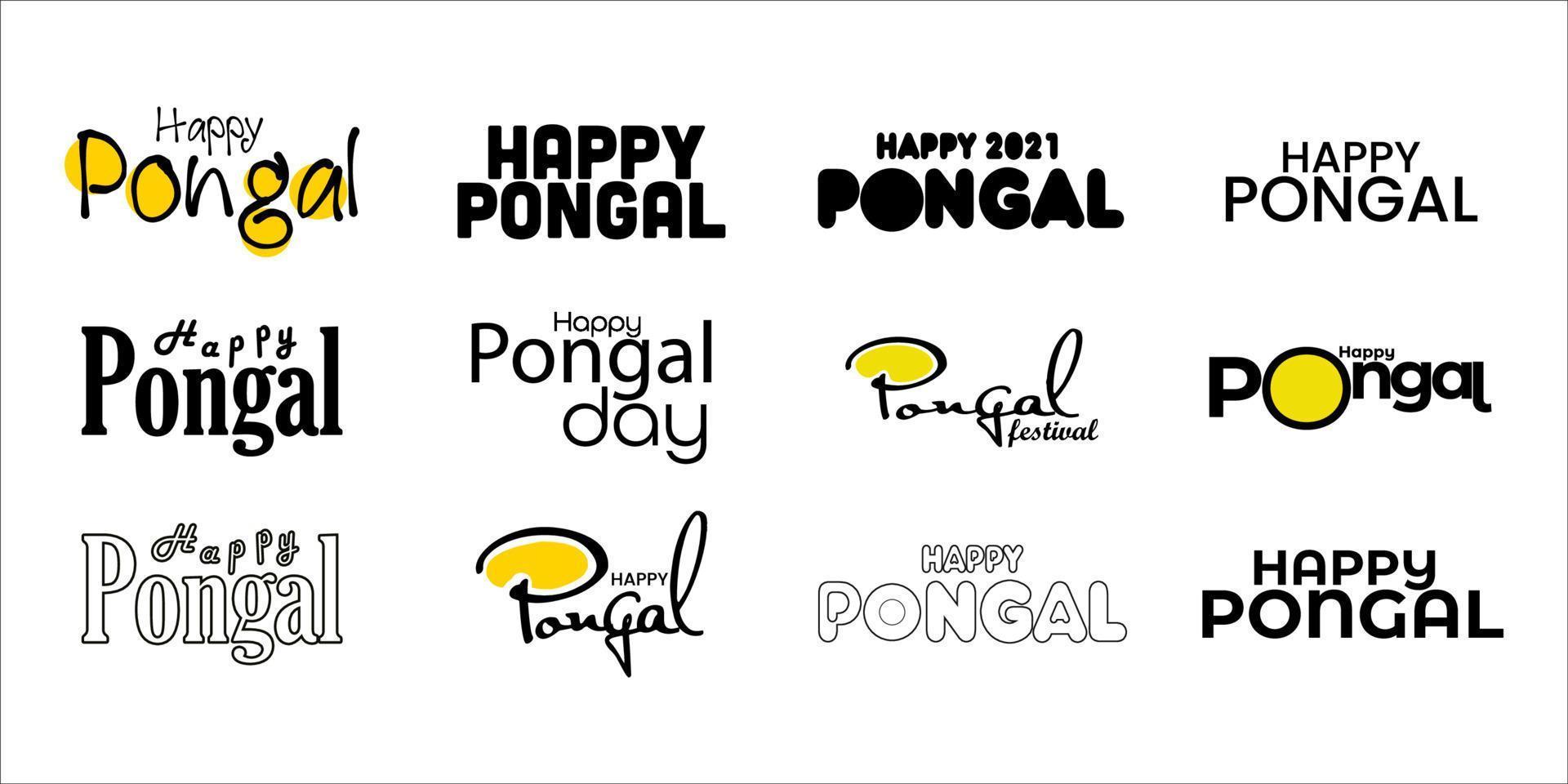 Happy Pongal Typografie-Set. Vektorlogo, Embleme, Textdesign. verwendbar für Banner, Poster, Grußkarten, Geschenke etc. vektor