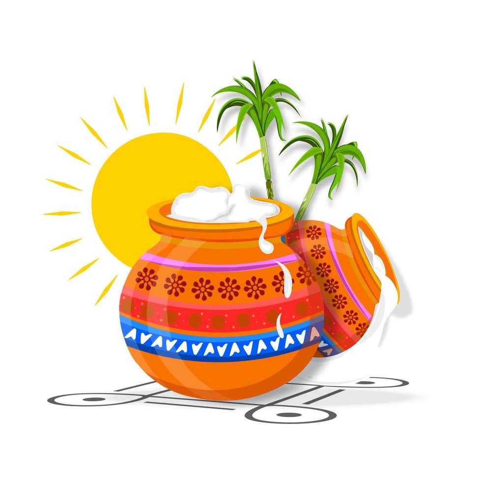 South Indian Festival Happy Pongal Hintergrund Template Design Vector Illustration.