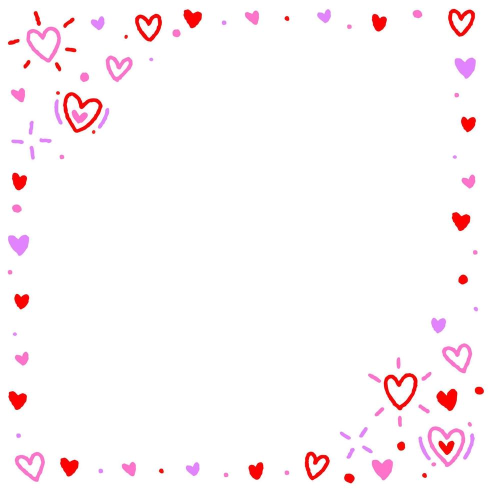 süß konfetti valentinstag rosa rot herz liebe romantischsprinkle funkeln ditsy leuchten gekritzel handgezeichnet bunt pastell quadrat karte umrandung rahmen vorlage banner kopierraum für hochzeitszeremonie vektor